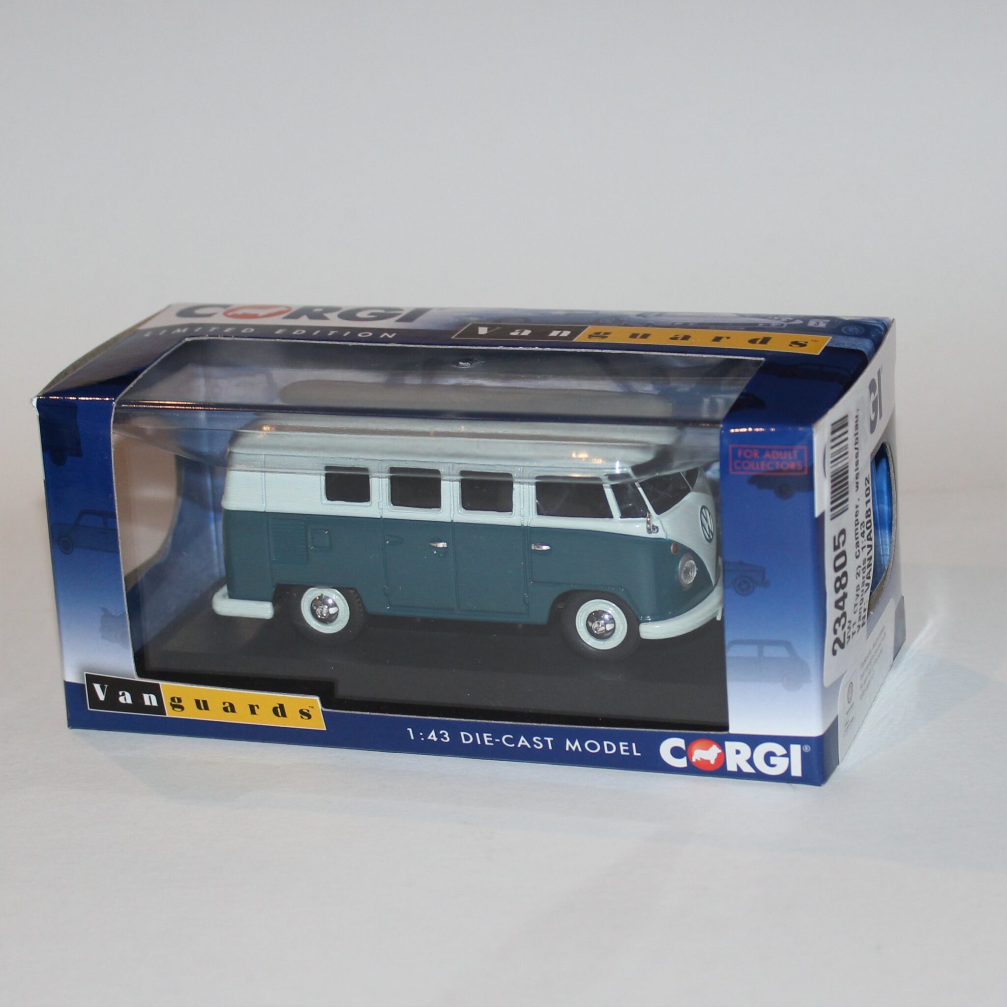 Vanguards 1:43 Volkswagen VW Type 2 Camper Sea Blue Cumulus White ...