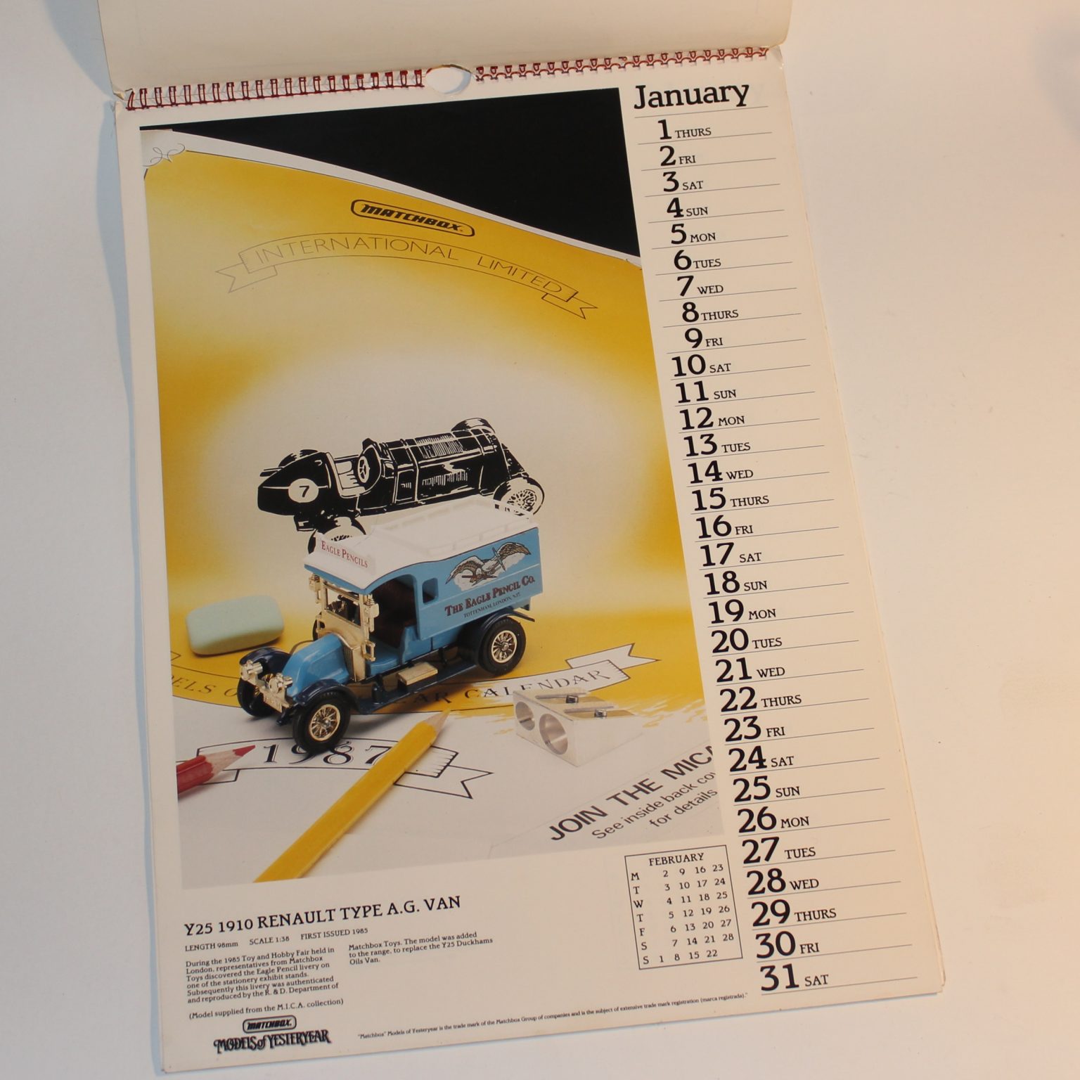 Matchbox Models of Yesteryear MICA Calendar 1987 - Antique Toy World