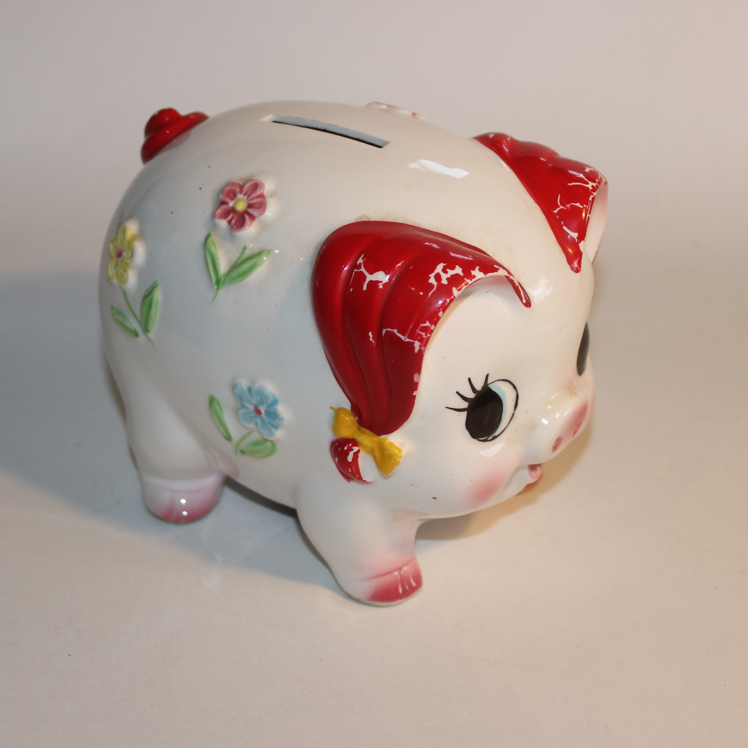 Money Box Bank Pig China Clay with Flower Motifs